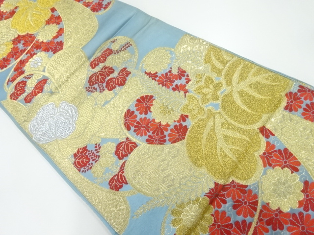 JAPANESE KIMONO / ANTIQUE FUKURO OBI / SILK / WOVEN KIKU